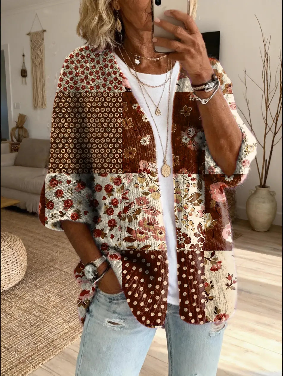 Xamira - Printed Open Front Cardigan - Brown