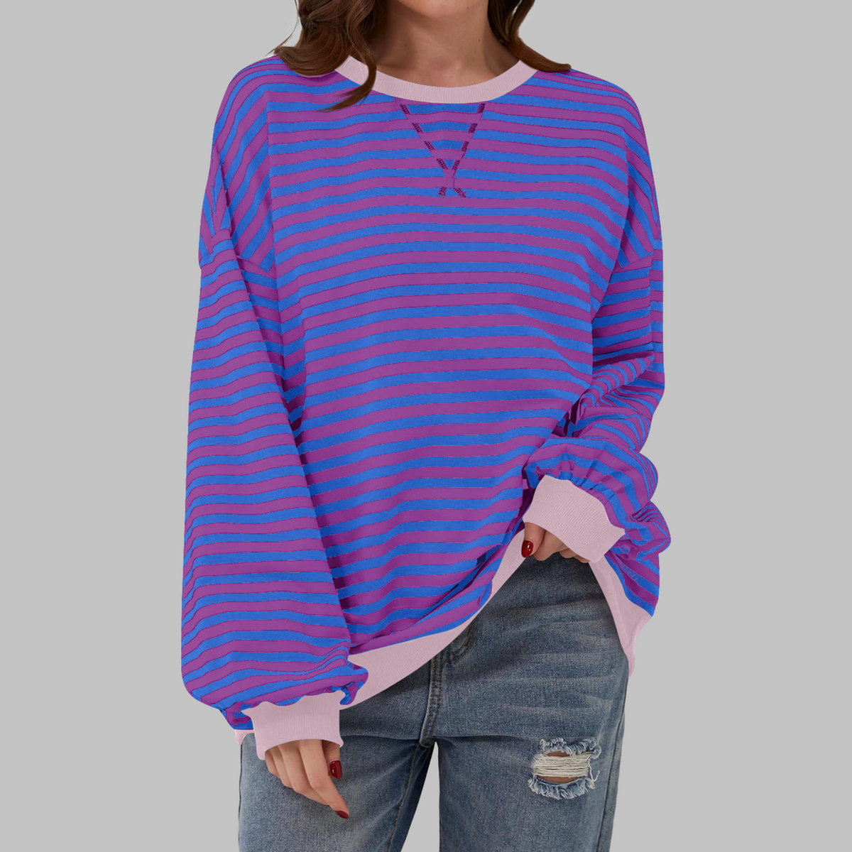 Viveca - Soft-Touch Striped Long-Sleeve Sweatshirt - Black