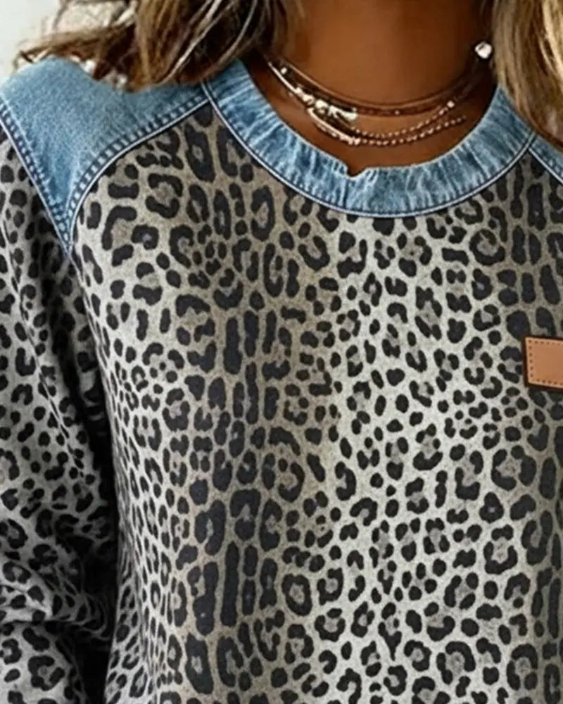 Selara - Soft-Touch Leopard Patchwork Jumper - Grey