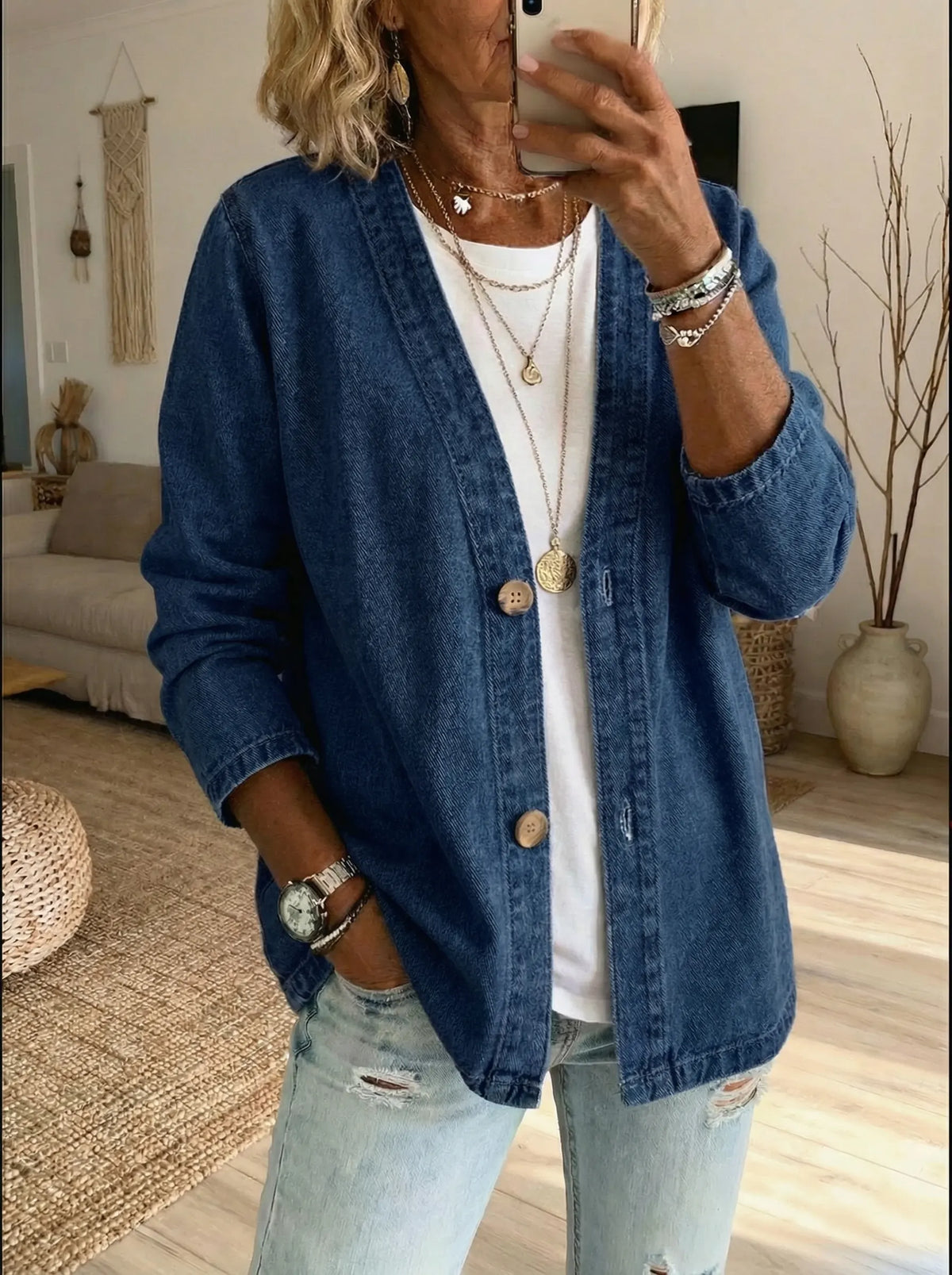 Shiloh - Lightweight Denim Button Cardigan - Light Blue