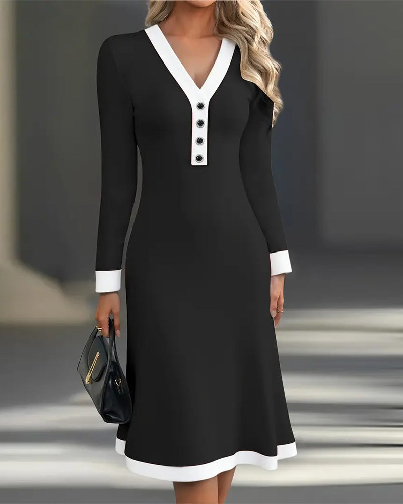 Seleneva - Soft-Touch V-Neck Midi Dress - Black