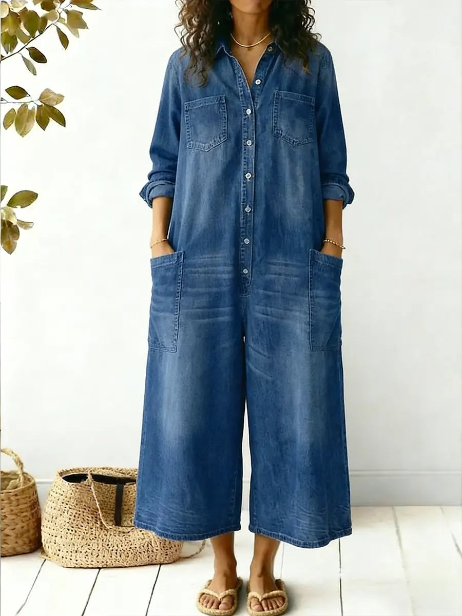 Aminta - Denim Wide Leg Jumpsuit - Blue