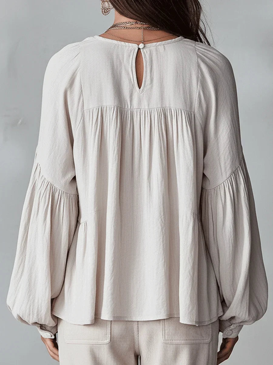 Narella - Ruffle V-Neck Blouse - Green
