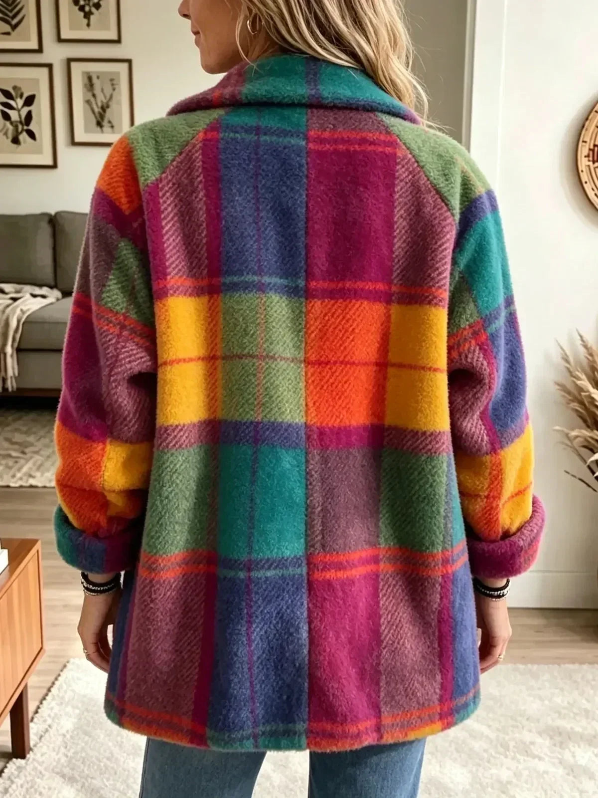 Apollonia - Plush Oversized Checked Jacket - Red