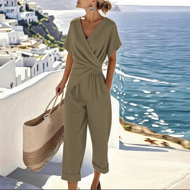Viora - Soft-Touch Wrap Two-Piece Set - Beige