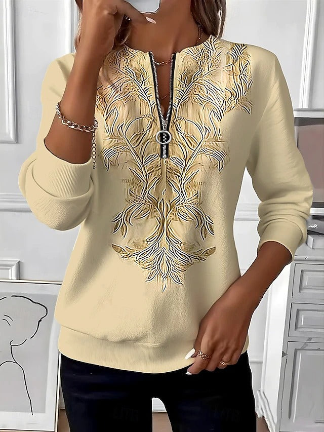 Zynara - Soft-Touch Zip-Neck Sweater - Blue
