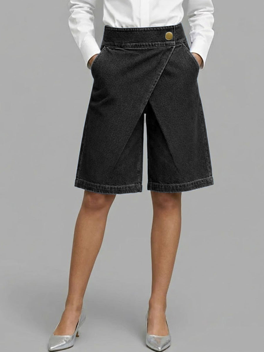Berenice - Denim Wrap Skort - Navy Blue