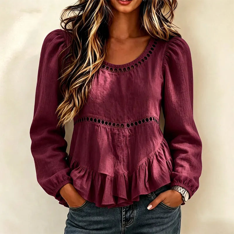 Genevelle - Soft-Touch Ruffled Blouse - Green