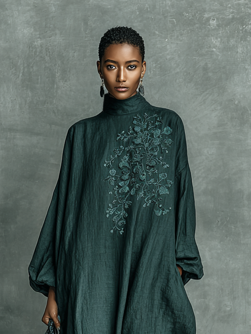 Alora - Premium Linen Maxi Dress - Dark Green