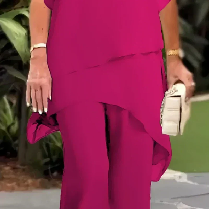 Jessenia - Layered Tunic and Trousers Set - Pink