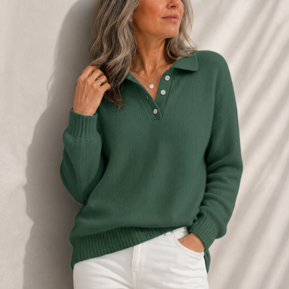 Aelis - Soft-Touch Polo Collar Jumper - Green