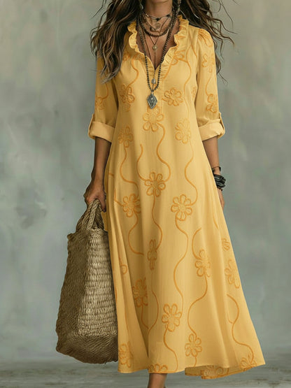 Kallie - Embroidered V Neck Maxi Dress Casual Fit - White