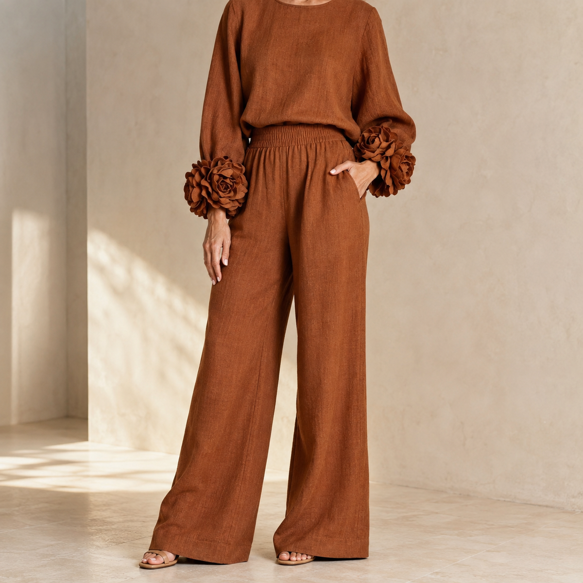 Alouenne - Airy Linen Two-Piece Set - Black