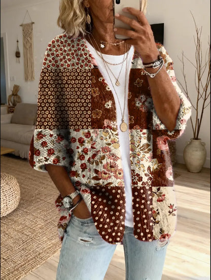 Xamira - Printed Open Front Cardigan - Brown