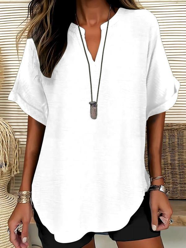 Xalina - Soft-Touch Notched-Neck Blouse - Navy Blue