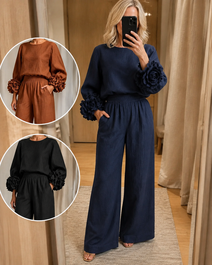 Alouenne - Airy Linen Two-Piece Set - Black