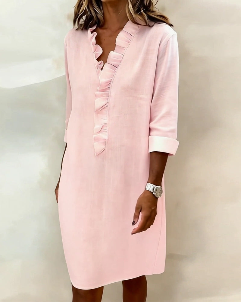 Dorelle - Breezy Linen-Blend Ruffle Shift Dress - Pink
