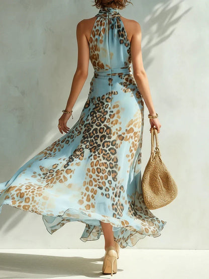 Eloria - Sheer Halter-Neck Leopard Maxi Dress