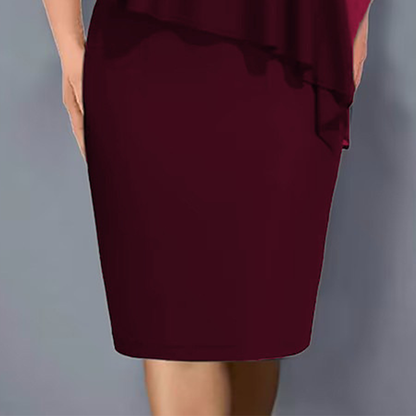 Lirienne - Premium Rhinestone V-Neck Midi Dress - Burgundy