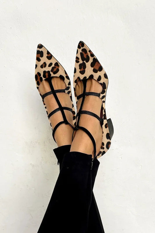 Saina - Sleek Pointed-Toe Ballerina Flats - Khaki