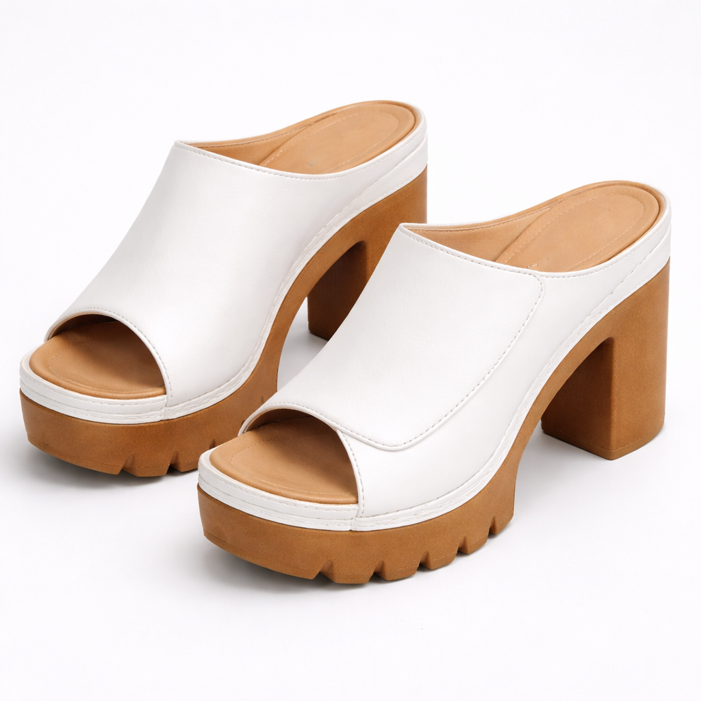 Melisande - Polished Platform Heels - Black Leather