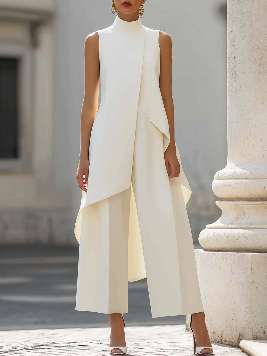Carina - Structured Wide-Leg Trouser Set - White