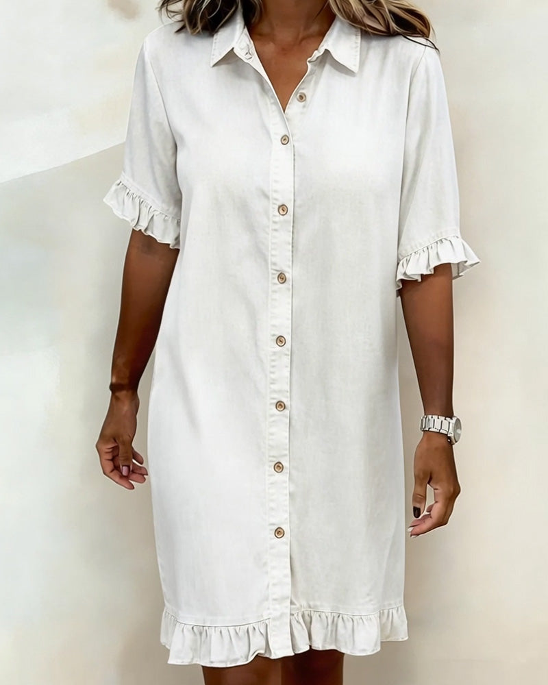 Kirella - Button Front Shirt Dress - White