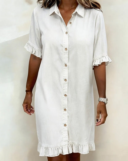 Kirella - Button Front Shirt Dress - White