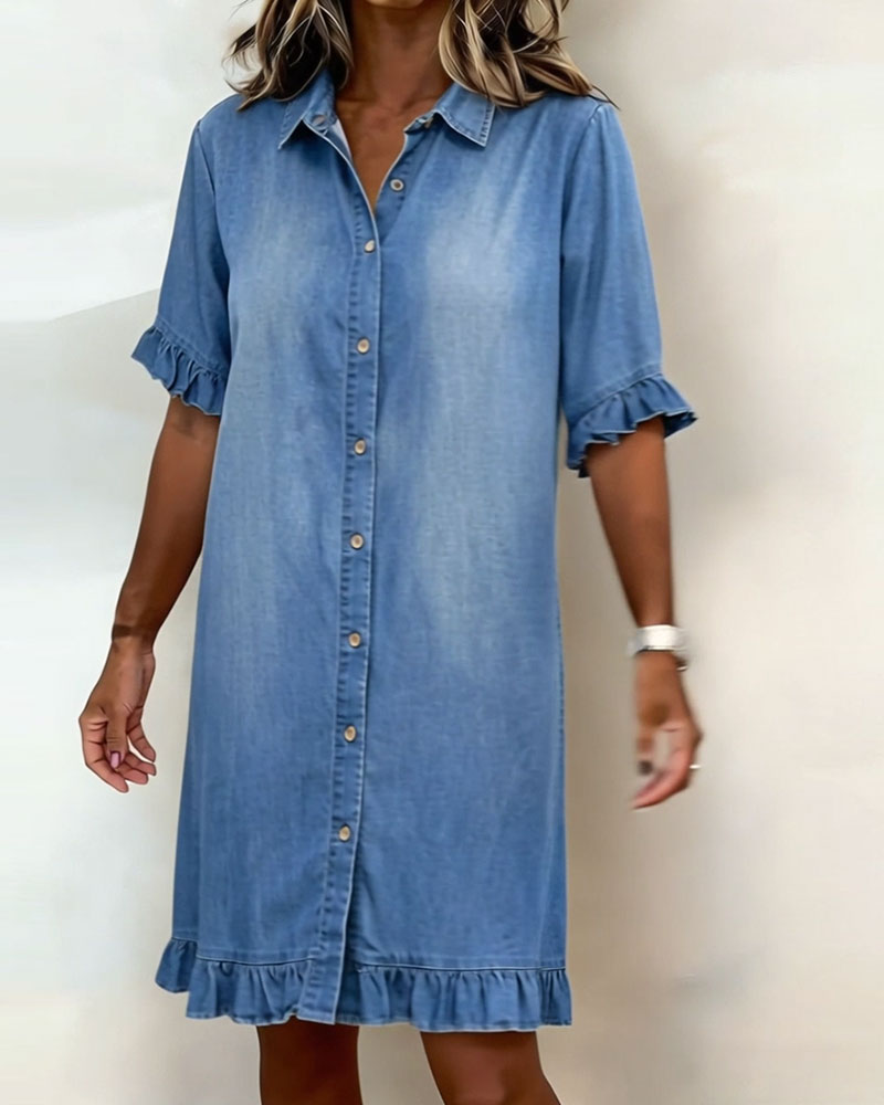 Kirella - Button Front Shirt Dress - Blue