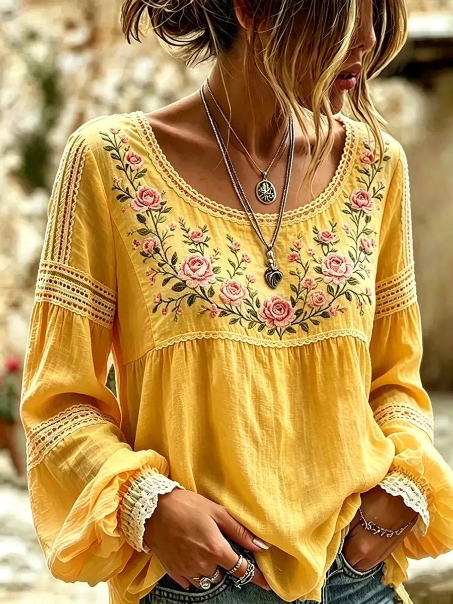 Tressalia - Embroidered Linen Blouse - Multicolour