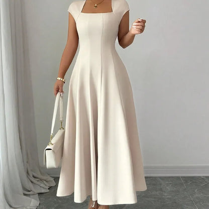 Ysolenne - Soft-Touch Square-Neck Midi Dress - Apricot
