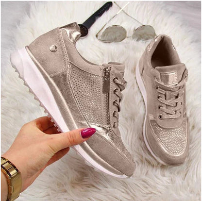 Raina - Lace Up Sneakers With Side Zip Casual Fit - Beige