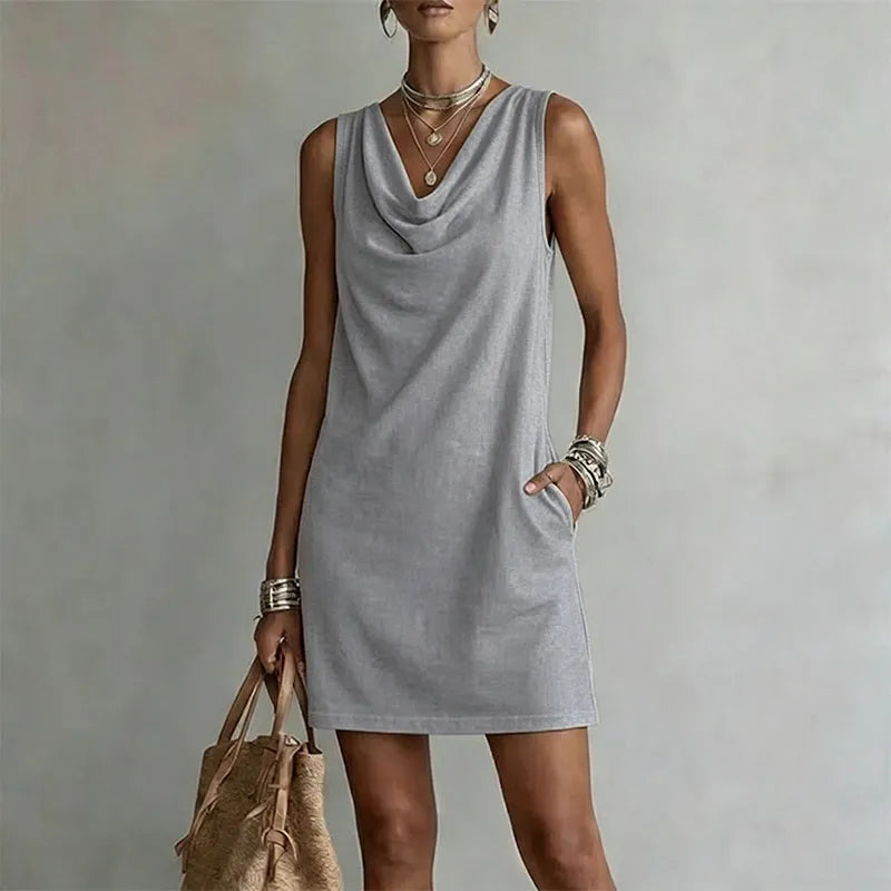 Haven - Elegant Pocket Mini Dress - Navy Blue