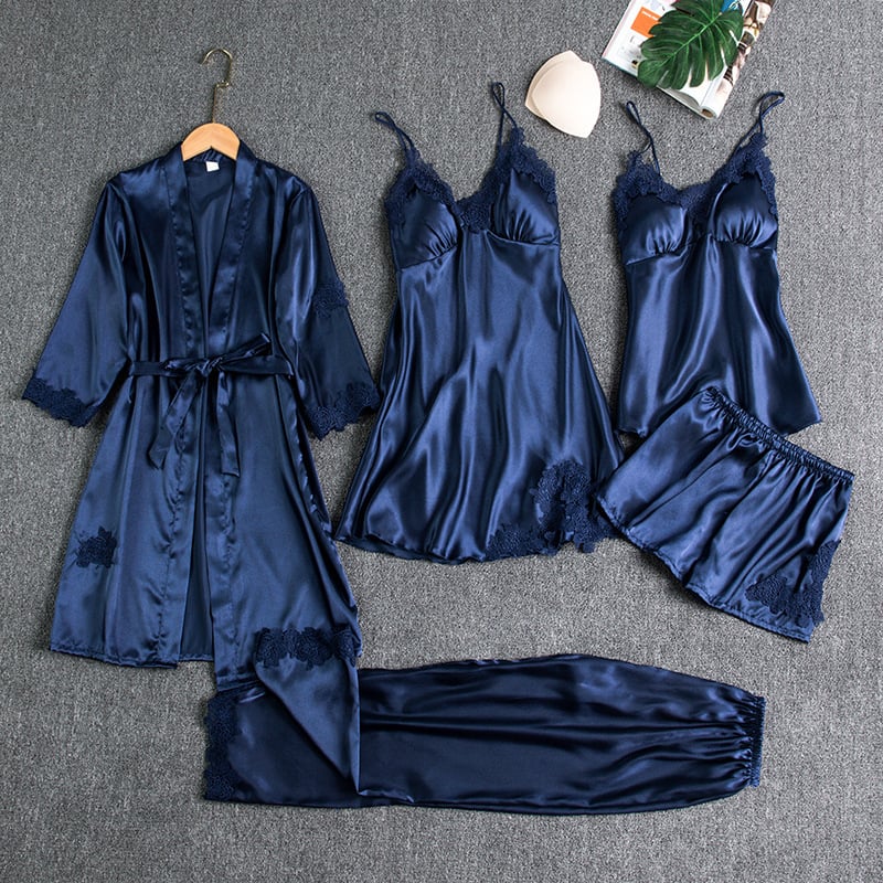 Emirae - Five-Piece Ice Silk Nightgown - Red