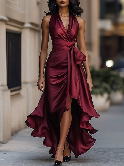 Denira - Lustrous Draped Wrap Dress - Royal Blue
