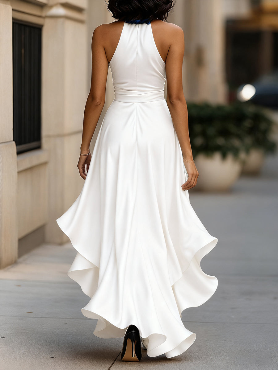 Palmer - Luxe Halter Wrap Maxi Dress - Navy