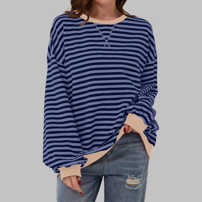 Viveca - Soft-Touch Striped Long-Sleeve Sweatshirt - Pink