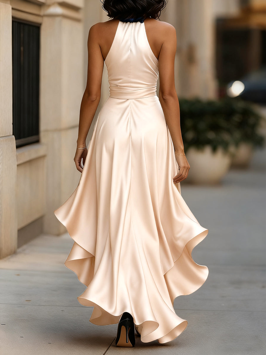Palmer - Luxe Halter Wrap Maxi Dress - Champagne