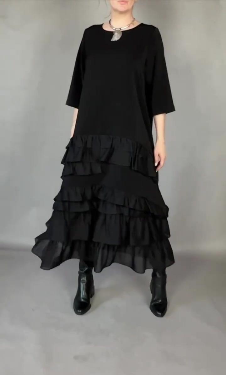 Elena - Soft-Touch Tiered Maxi Dress - Black