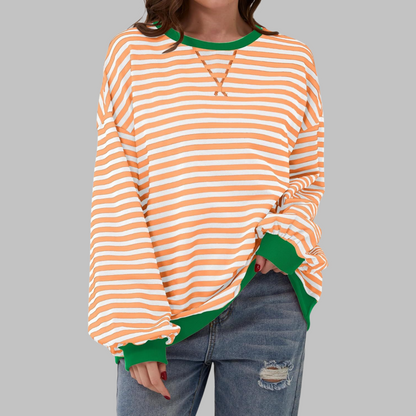Viveca - Soft-Touch Striped Long-Sleeve Sweatshirt - Black