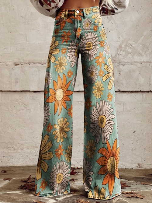 Rhosyn - Soft-Touch Floral Wide-Leg Pants - Flowers
