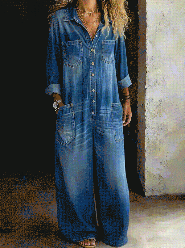 Thalassa - Casual Denim Jumpsuit - Blue