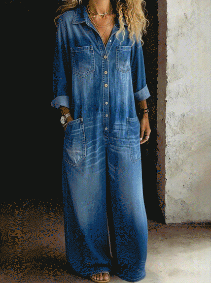 Thalassa - Casual Denim Jumpsuit - Blue