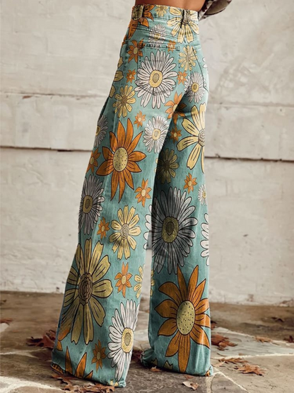 Rhosyn - Soft-Touch Floral Wide-Leg Pants - Flowers