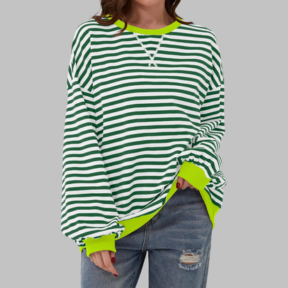 Viveca - Soft-Touch Striped Long-Sleeve Sweatshirt - Black