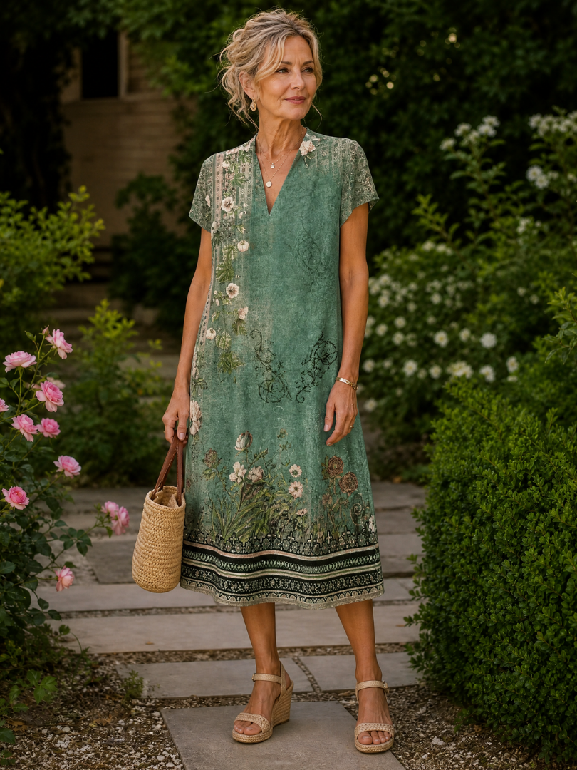 Genevieve - Fluid Midi Shirt Dress - Green