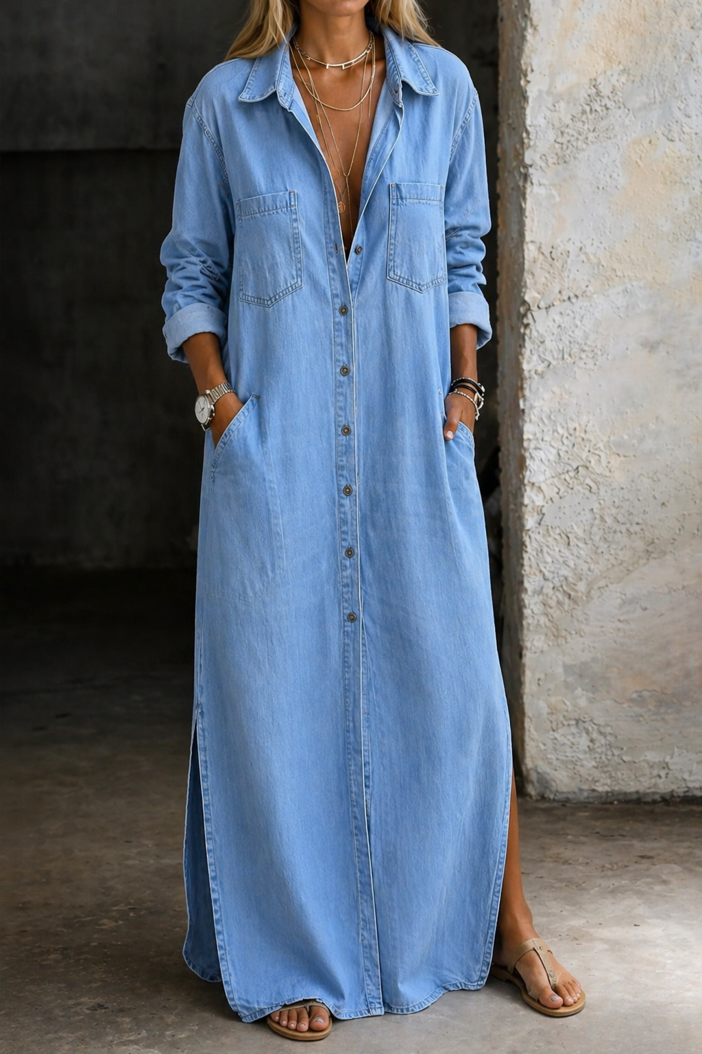 Ashlina - Soft-Touch Shirt Dress - Blue