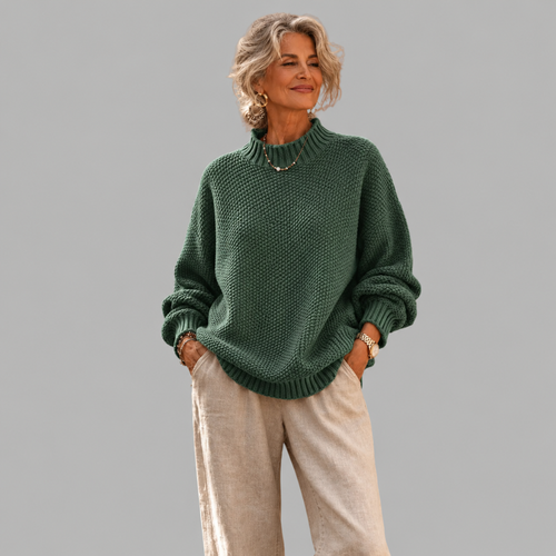 Oriane - Textured Mock-Neck Sweater - Green
