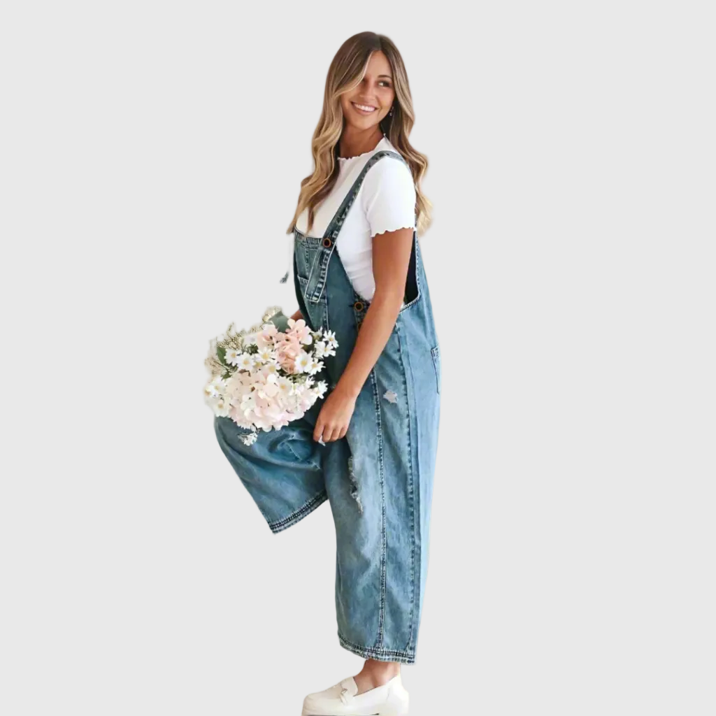 Yuna - Vintage-Wash Jumpsuit - Light Blue