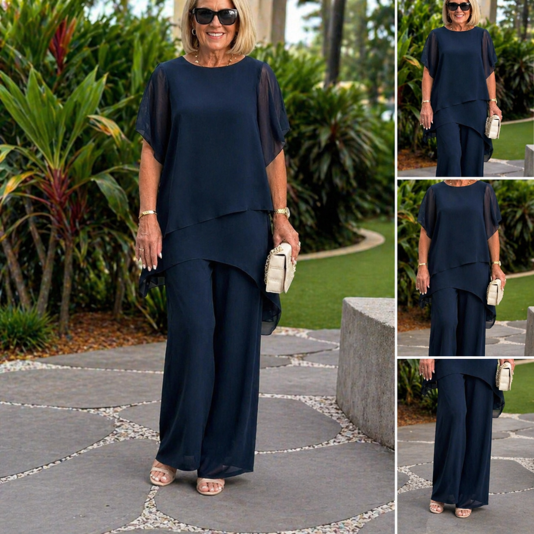Jessenia - Layered Tunic and Trousers Set - Navy